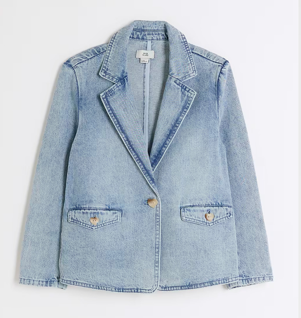 NWT River Island Girls 11-12 years Denim Jacket heart shaped button women's XS